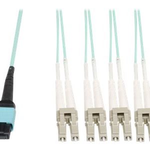 Tripp Lite   3M Fiber Optic Fan-out Cable MTP / MPO to 8 x LC 40GbE OM3 Plenum 10ft 10′ 3 Meter patch cable 3 m aqua N844-03M-8LC-P
