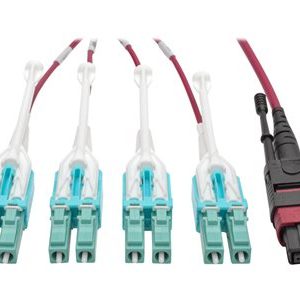 Tripp Lite   MTP/MPO to 8xLC Fan-Out Patch Cable, 40 GbE, 40GBASE-SR4, OM4 Plenum-Rated, Push/Pull Tab, Magenta, 1 m (3.3 ft.) patch cable… N845-01M-8L-MG