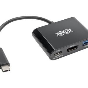 Tripp Lite   USB C to HDMI Adapter w/USB-A Hub and PD Charging USB 3.1, Thunderbolt 3 Compatible, 4K x 2K @ 30 Hz, Black USB Type C, USB-C… U444-06N-H4UB-C