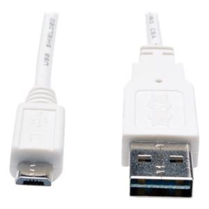Tripp Lite   3ft USB 2.0 High Speed Cable Reversible A to 5Pin Micro B M/M White 3′ USB cable Micro-USB Type B to USB 3 ft UR050-003-WH