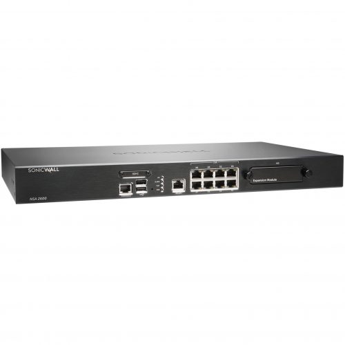 SonicWall  NSA 2600 Network Security/Firewall Appliance8 Port10/100/1000Base-TGigabit EthernetDES, 3DES, AES (128-bit), AES (192-… 02-SSC-0584