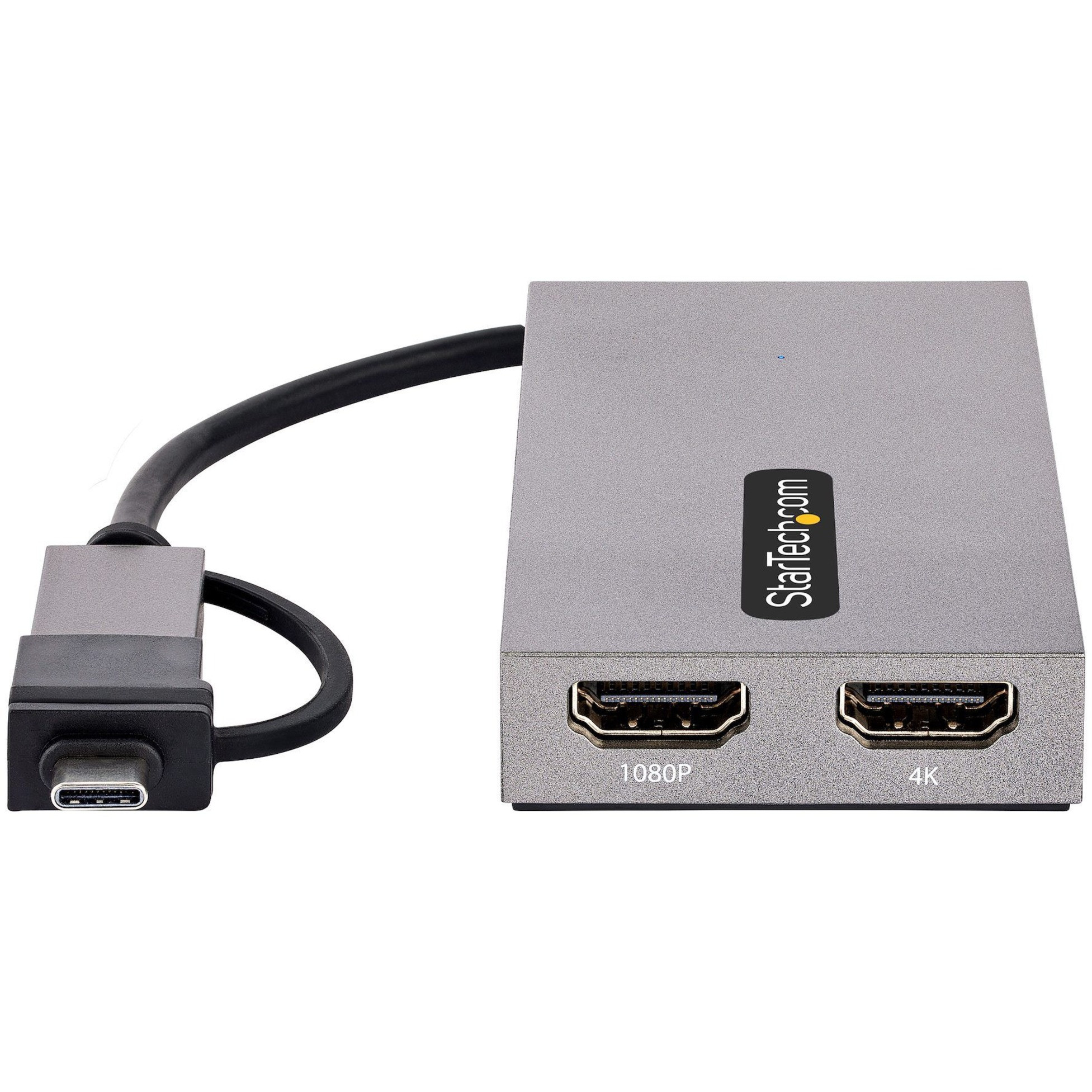 USB to Dual HDMI Adapter, USB A/C to 2x HDMI Displays (1x 4K30Hz, 1x  1080p), Integrated USB-A to C Dongle, 4in/11cm Cable, USB 3.0 to HDMI  Display