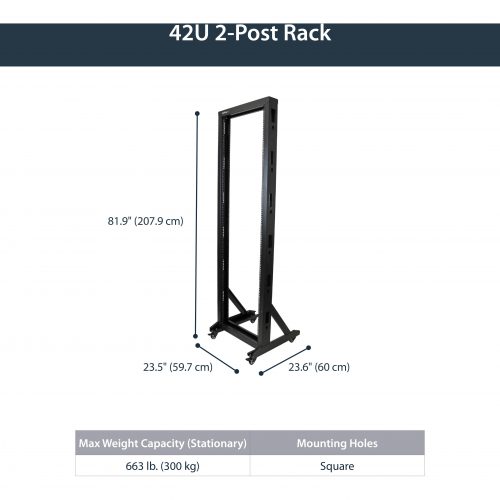Startech .com 2-Post Server Rack with Sturdy Steel Construction and Casters42UFor Server, LAN Switch, Patch Panel42U Rack Height x 1… 2POSTRACK42