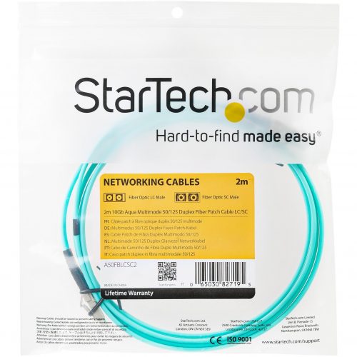Startech .com 2m Fiber Optic Cable10 Gb AquaMultimode Duplex 50/125LSZHLC/LCOM3LC to LC Fiber Patch CableLC MaleLC Mal… A50FBLCLC2