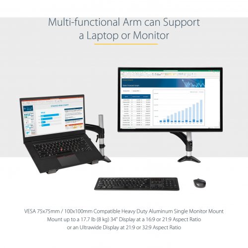 Startech .com Desk Mount Laptop Arm, Full Motion Articulating Arm/Stand for Laptop or 34 inch Monitor, VESA Mount Laptop Tray, AdjustableDes… ARMUNONB1
