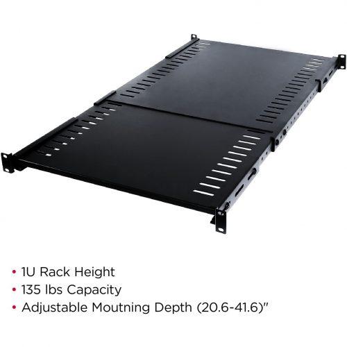 Cyber Power CRA50006 Rack Accessories Shelf19″ 1U heavy duty 22″-40″ depth adjustable shelf for 4-post open-frame rack, 135lbs (60kg) capacit… CRA50006