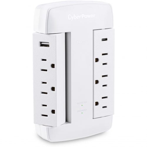 Cyber Power CSP600WSURC5 Professional 6Outlet Surge with 900 JNEMA 5-15P, Wall Tap, 23.6 Amps (Shared) USB, Lifetime Warranty CSP600WSURC5