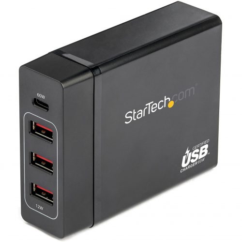Startech .com USB C Laptop Charger, 60W PD 3.0, 3x USB-A, Universal Compact USB Type-C Desktop Charger/Power Adapter, USB IF/ETL Certified60W… DCH1C3A