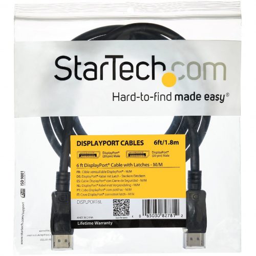 Startech .com 6ft (2m) DisplayPort 1.2 Cable, 4K x 2K UHD VESA Certified DisplayPort Cable, DP Cable/Cord for Monitor, w/ Latches6ft/1.8m… DISPLPORT6L