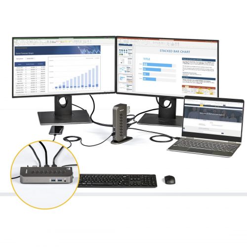Startech .com USB-C USB-A DockHybrid Universal USB 3.0 Laptop Docking StationDual Monitor 4K 60Hz HDMI/DisplayPort6xUSB Type-A/GbEU… DK30A2DHU