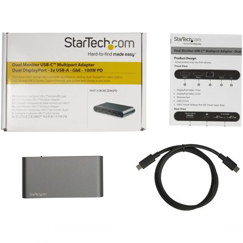 Startech Star Tech.com USB C Dock4K Dual Monitor DisplayPort Docking Station100W Power Delivery Passthrough, GbE, 2x USB-AMultiport Adapter… DK30C2DAGPD