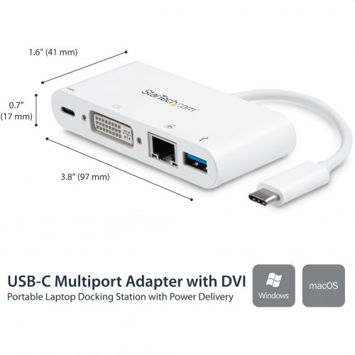Startech .com USB C Multiport Adapter to DVI-D (Digital) Video60W PD Passthrough/GbE/USB-APortable USB Type-C/Thunderbolt 3 Mini Dock -… DKT30CDVPD