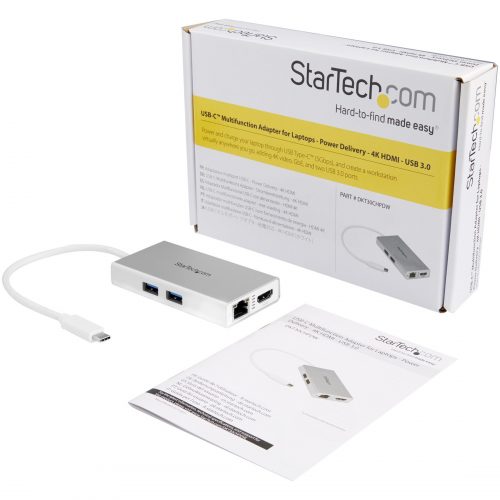 Startech .com USB-C Multiport AdapterUSB-C Travel Dock w/ 4K HDMI60W PD Pass-Through, GbE, 2x USB-AMini USB Type-C Docking Station -… DKT30CHPDW