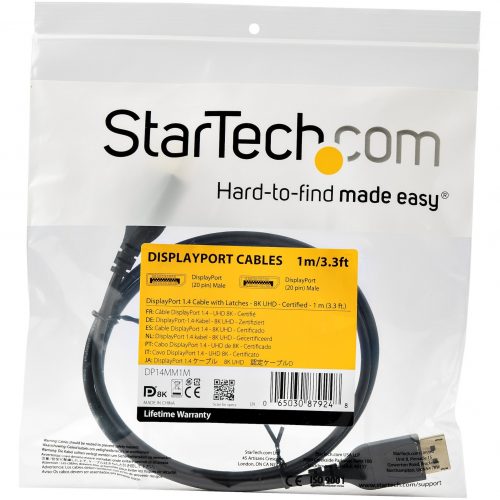 Startech .com 1 m VESA Certified DisplayPort 1.4 Cable8K 60Hz HBR3 HDR3 ft Super UHD 4K 120HzDP to DP Slim Video Monitor Cord M/M1m/… DP14MM1M