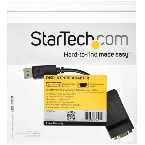 Startech .com DisplayPort to VGA Adapter, Active DP to VGA Converter, 1080p Video DP to VGA Monitor Dongle, Latching DP Connector, DurableActiv… DP2VGA