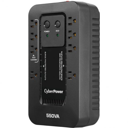 Cyber Power EC550G Ecologic UPS Systems550VA/330W, 120 VAC, NEMA 5-15P, Compact, 8 Outlets, Panel® Personal, $100000 CEG,  Warranty EC550G