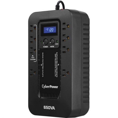 Cyber Power EC650LCD Ecologic UPS Systems650VA/390W, 120 VAC, NEMA 5-15P, Compact, 8 Outlets, LCD, Panel® Personal, $100000 CEG, … EC650LCD
