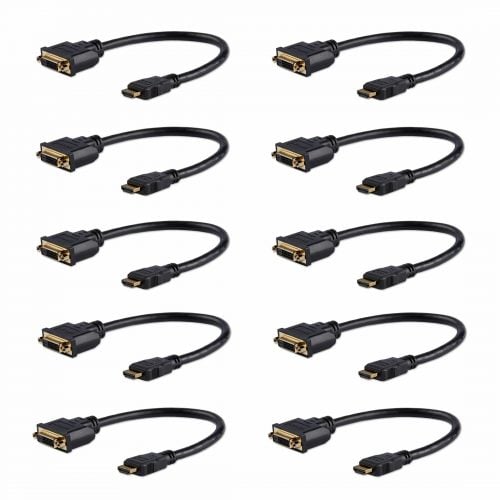 Startech .com 8in (20cm) HDMI to DVI Adapter, DVI-D to HDMI (1920x1200p), 10 Pack, HDMI Male to DVI-D Female Cable, HDMI to DVI Cord, Blac… HDDVIMF8IN10PK