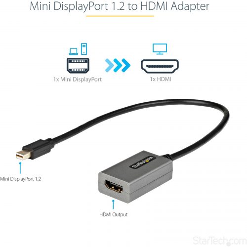 Startech .com Mini DisplayPort to HDMI Adapter, mDP to HDMI Adapter Dongle, 1080p, Mini DP 1.2 to HDMI Video Converter, 12″ Long CableMini Di… MDP2HDEC