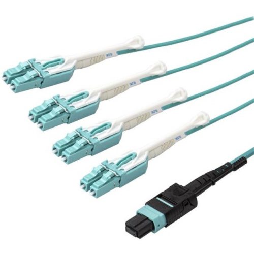 Startech .com 1m 3 ft MPO / MTP to LC Breakout CablePlenum Rated Fiber Optic CableOM3 Multimode, 40GbPush/Pull-TabAqua Fiber Patch… MPO8LCPL1M