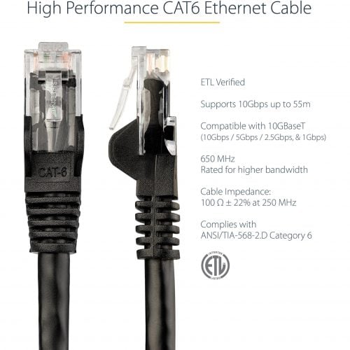 Startech .com 3ft CAT6 Ethernet CableBlack Snagless Gigabit100W PoE UTP 650MHz Category 6 Patch Cord UL Certified Wiring/TIA3ft Black… N6PATCH3BK