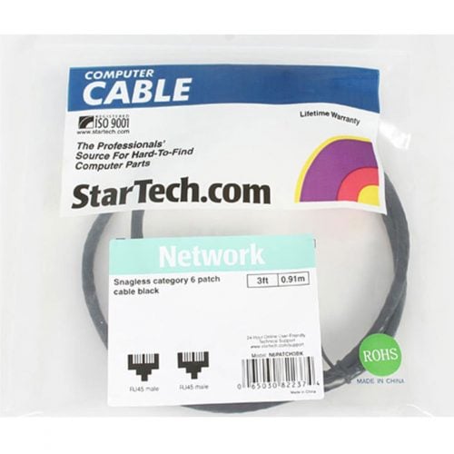 Startech .com 3ft CAT6 Ethernet CableBlack Snagless Gigabit100W PoE UTP 650MHz Category 6 Patch Cord UL Certified Wiring/TIA3ft Black… N6PATCH3BK
