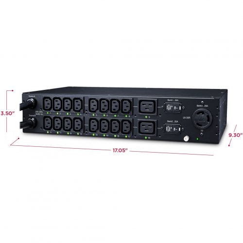 Cyber Power PDU30SWHVT19ATNET 200240 VAC 30A Switched ATS PDU19 Outlets, 10 ft, 2 x NEMA L6-30P, Horizontal, 2U, LCD,  Warrant… PDU30SWHVT19ATNET