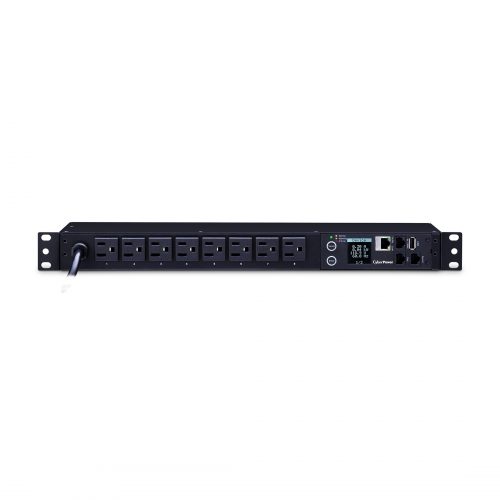 Cyber Power PDU31001 Single Phase 100120 VAC 15A Monitored PDU8 Outlets, 12 ft, NEMA 5-15P, Horizontal, 1U, LCD,  Warranty PDU31001