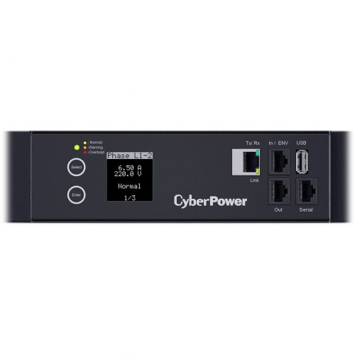 Cyber Power PDU33110 3 Phase 200240 VAC 60A Monitored PDU18 Outlets, 10 ft, IEC-309 60A Blue (3P+E), Vertical, 0U, LCD,  Warranty PDU33110