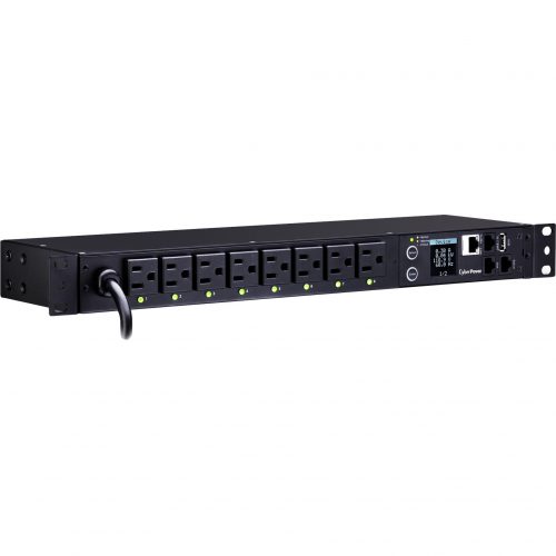 Cyber Power PDU41001 Single Phase 100120 VAC 15A Switched PDU8 Outlets, 12 ft, NEMA 5-15P, Horizontal, 1U, SNMP, LCD,  Warranty PDU41001