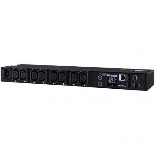 Cyber Power PDU41004 Single Phase 100240 VAC 15A Switched PDU8 Outlets, 10 ft, IEC-320 C14, Horizontal, 1U, SNMP, LCD,  Warranty PDU41004