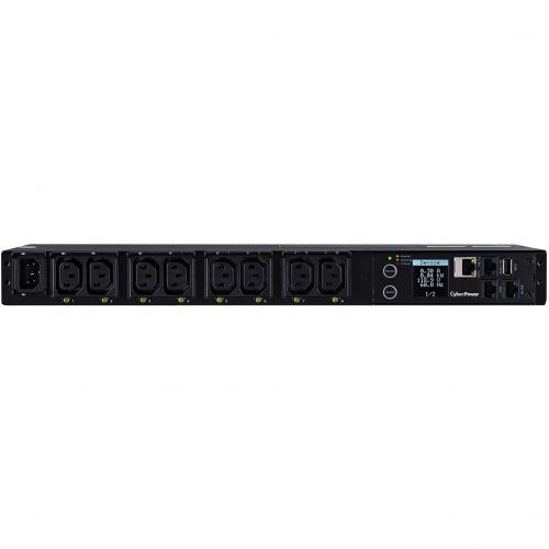 Cyber Power PDU41004 Single Phase 100240 VAC 15A Switched PDU8 Outlets, 10 ft, IEC-320 C14, Horizontal, 1U, SNMP, LCD,  Warranty PDU41004