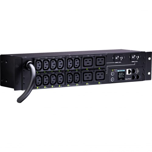 Cyber Power PDU41008 Single Phase 200240 VAC 30A Switched PDU16 Outlets, 12 ft, NEMA L6-30P, Horizontal, 2U, SNMP,  Warranty PDU41008