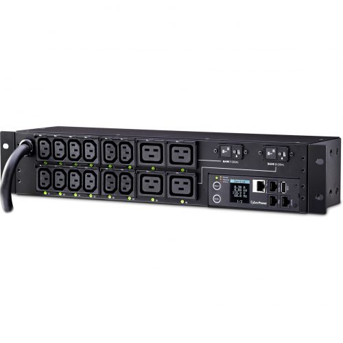 Cyber Power PDU41008 Single Phase 200240 VAC 30A Switched PDU16 Outlets, 12 ft, NEMA L6-30P, Horizontal, 2U, SNMP,  Warranty PDU41008