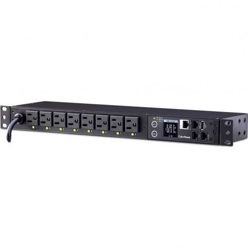 Cyber Power PDU81001 100120 VAC 15A Switched Metered-by-Outlet PDU8 Outlets, 12 ft, NEMA 5-15P, Horizontal, 1U, LCD,  Warranty PDU81001