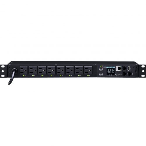 Cyber Power PDU81001 100120 VAC 15A Switched Metered-by-Outlet PDU8 Outlets, 12 ft, NEMA 5-15P, Horizontal, 1U, LCD,  Warranty PDU81001