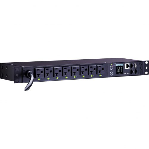 Cyber Power PDU81002 100120 VAC 20A Switched Metered-by-Outlet PDU8 Outlets, 12 ft, NEMA L5-20P (5-20P Adapter), Horizontal, 1U, LCD, … PDU81002