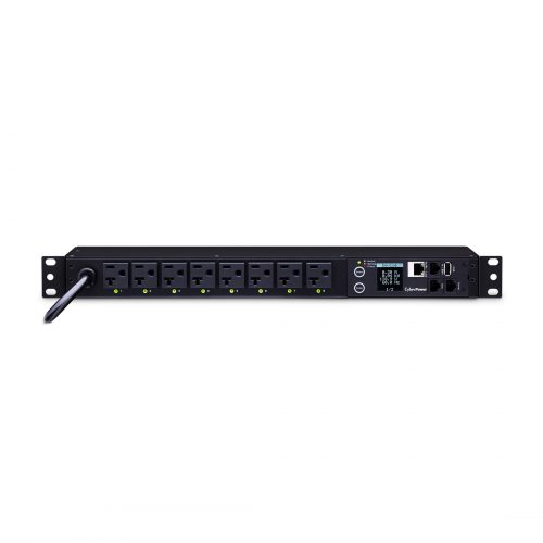 Cyber Power PDU81002 100120 VAC 20A Switched Metered-by-Outlet PDU8 Outlets, 12 ft, NEMA L5-20P (5-20P Adapter), Horizontal, 1U, LCD, … PDU81002