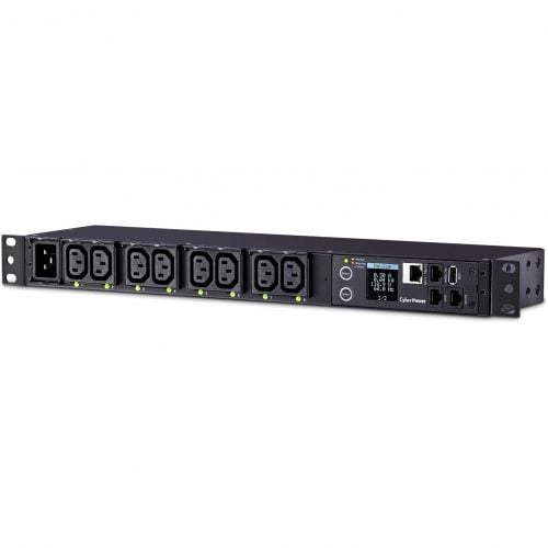 Cyber Power PDU81005 100120 VAC 20A Switched Metered-by-Outlet PDU8 Outlets, 10 ft, IEC-320 C20, Horizontal, 1U, LCD,  Warranty PDU81005
