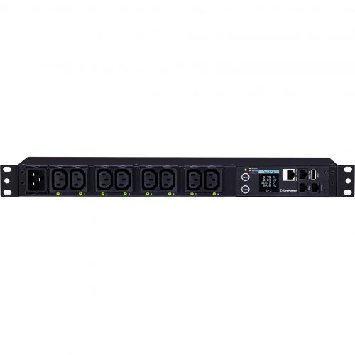 Cyber Power PDU81005 100120 VAC 20A Switched Metered-by-Outlet PDU8 Outlets, 10 ft, IEC-320 C20, Horizontal, 1U, LCD,  Warranty PDU81005