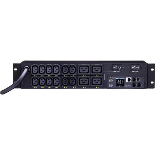 Cyber Power PDU81008 200240 VAC 30A Switched Metered-by-Outlet PDU16 Outlets, 12 ft, NEMA L6-30P, Horizontal, 2U, LCD,  Warranty PDU81008
