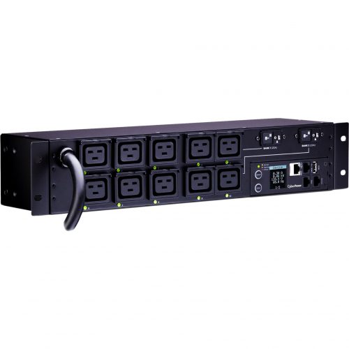 Cyber Power PDU81009 200240 VAC 30A Switched Metered-by-Outlet PDU10 Outlets, 12 ft, NEMA L6-30P, Horizontal, 2U, LCD,  Warranty PDU81009