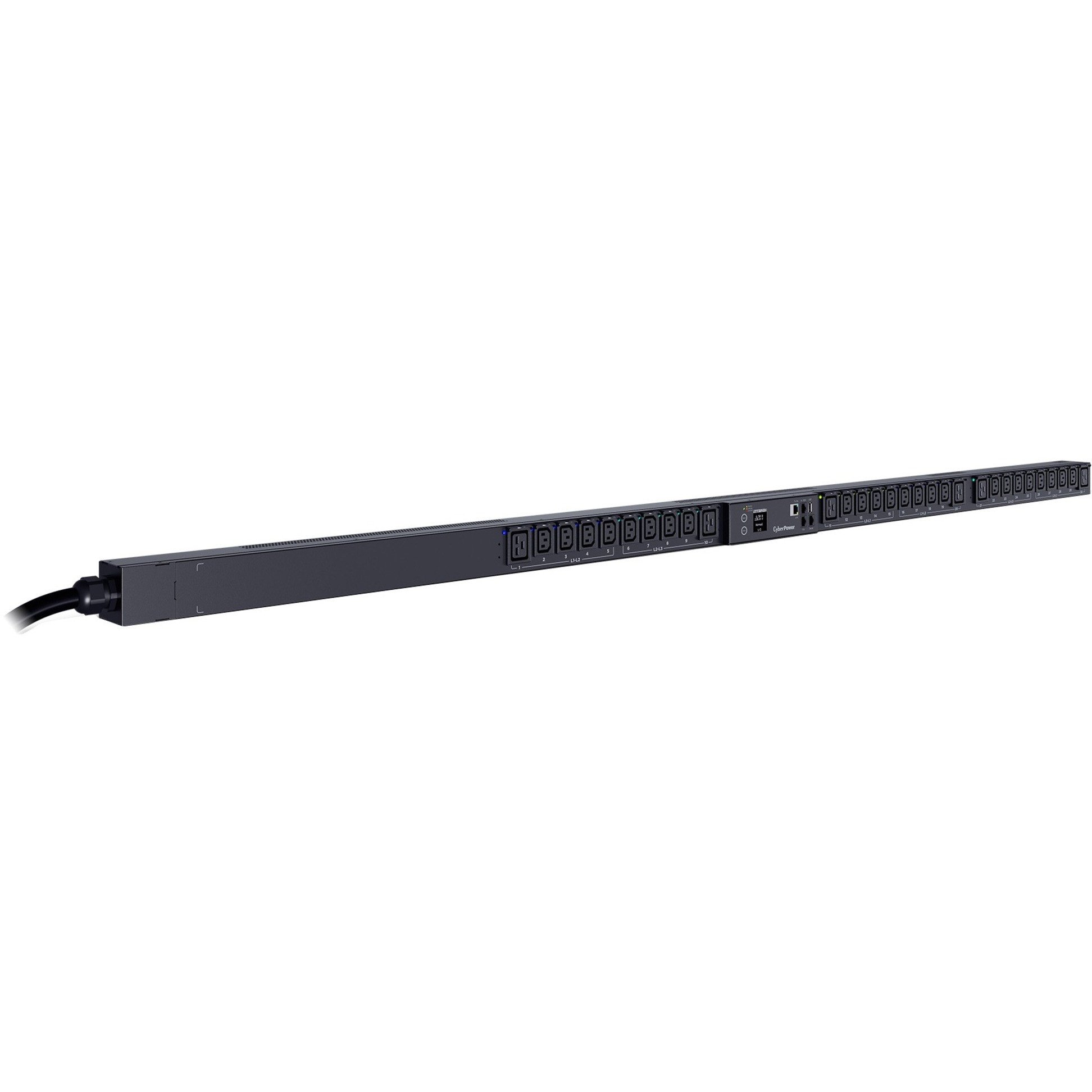 Cyber Power PDU83103 3 Phase 200240 VAC 20A Switched Metered-by-Outlet PDU30 Outlets, 10 ft, NEMA L15-20P, Vertical, 0U, LCD,  Warranty PDU83103