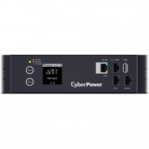 Cyber Power PDU83106 3 Phase 200240 VAC 30A Switched Metered-by-Outlet PDU30 Outlets, 10 ft, IEC-309 30A Blue (3P+E), Vertical, 0U, LCD, 3… PDU83106