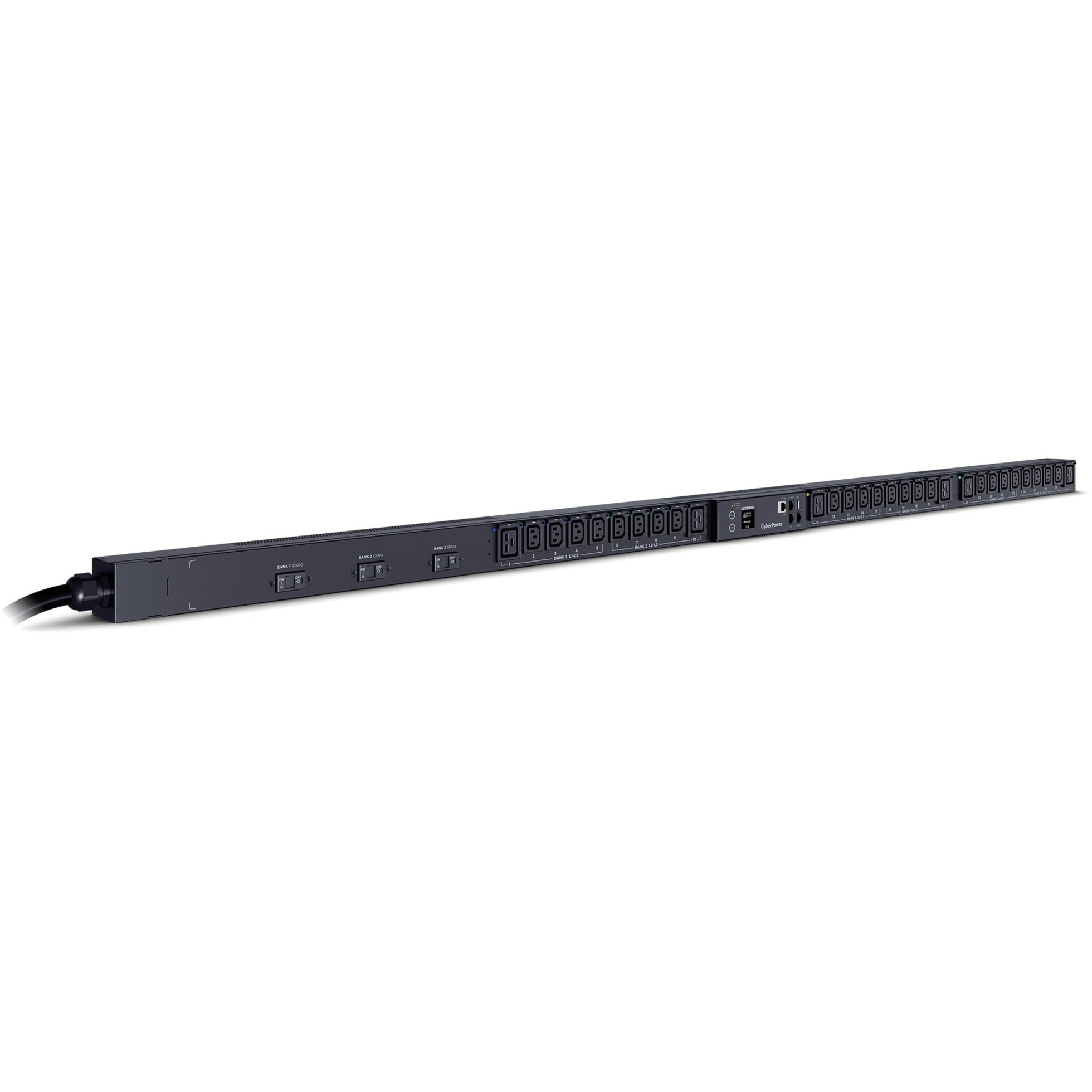 Cyber Power PDU83107 3 Phase 200240 VAC 50A Switched Metered-by-Outlet PDU30 Outlets, 10 ft, Hubbell CS8365C, Vertical, 0U, LCD,  Warra… PDU83107