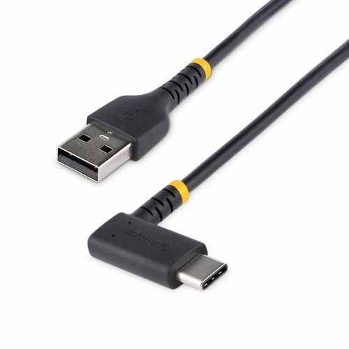 Startech .com 3ft (1m) USB A to C Charging Cable Right Angle, Heavy Duty Fast Charge USB-C Cable, Durable and Rugged Aramid Fiber, 3A… R2ACR-1M-USB-CABLE