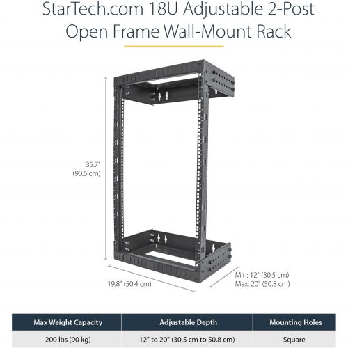 Startech .com 18U 19″ Wall Mount Network RackAdjustable Depth 12-20″ Open Frame for Server Room /AV/Data/Computer Equipment w/Cage… RACK-18U-20-WALL-OA