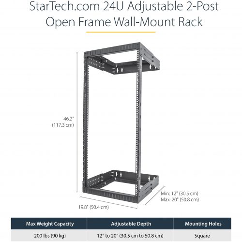 Startech .com 24U 19″ Wall Mount Network RackAdjustable Depth 12-20″ Open Frame for Server Room /AV/Data/Computer Equipment w/Cage… RACK-24U-20-WALL-OA