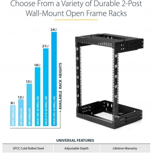 Startech .com 24U 19″ Wall Mount Network RackAdjustable Depth 12-20″ Open Frame for Server Room /AV/Data/Computer Equipment w/Cage… RACK-24U-20-WALL-OA