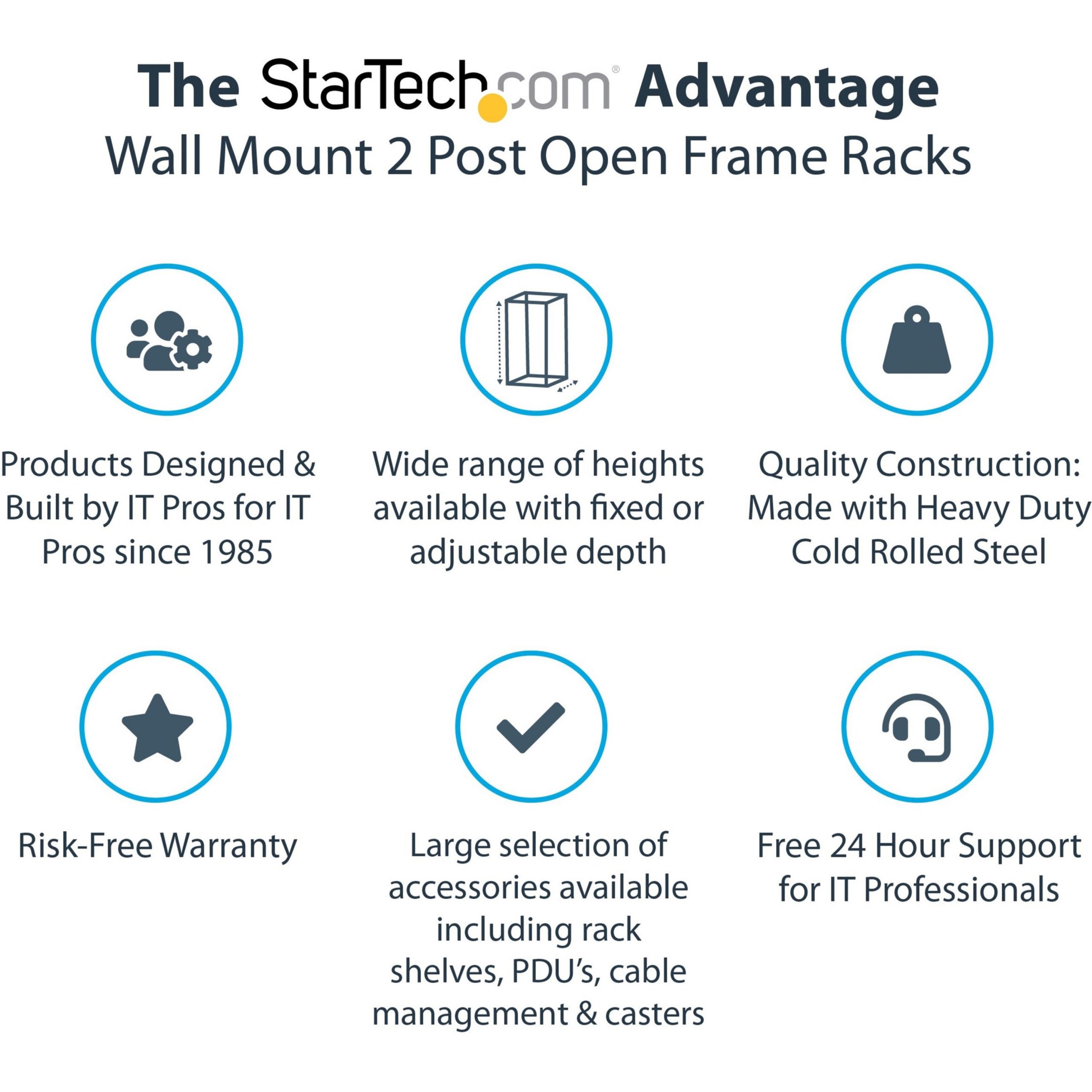 StarTech.com 2-Post 15U Heavy-Duty Wall Mount Network Rack, 19 Open Frame  Server Rack with Adjustable Depth, Wall Mount Data Rack for IT / AV / Patch